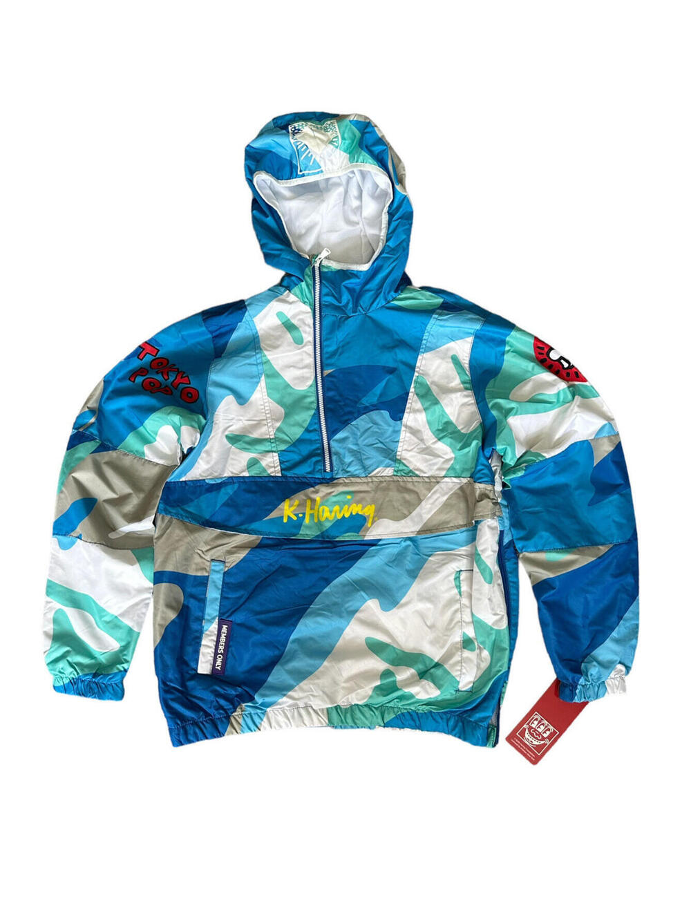 Members Only Keith Haring Camo Windbreaker Jacket Hoodie Men’s Size Small New